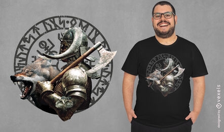 Camiseta de guerreiro e lobo viking psd
