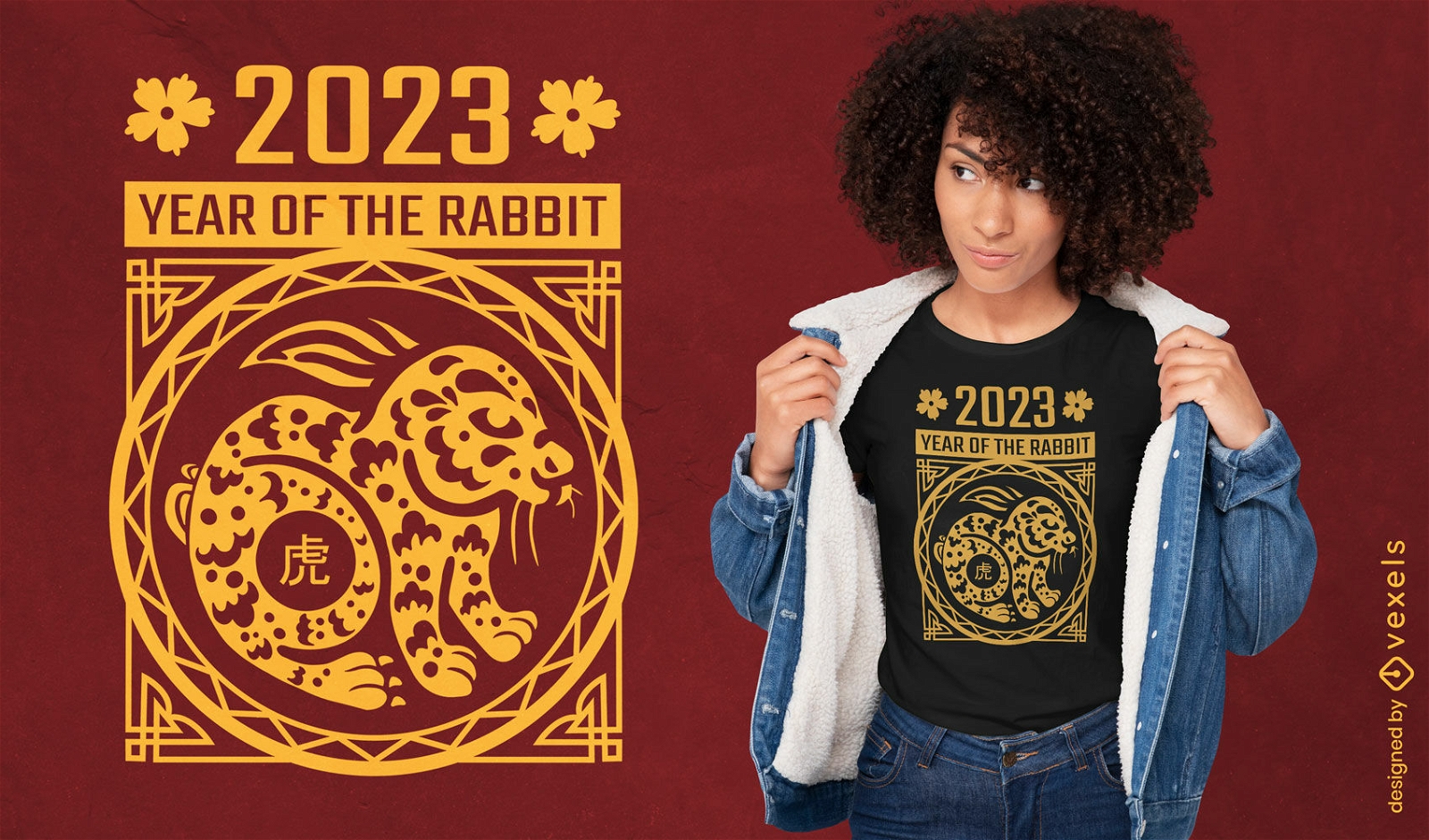 Año chino del diseño de camiseta de conejo.