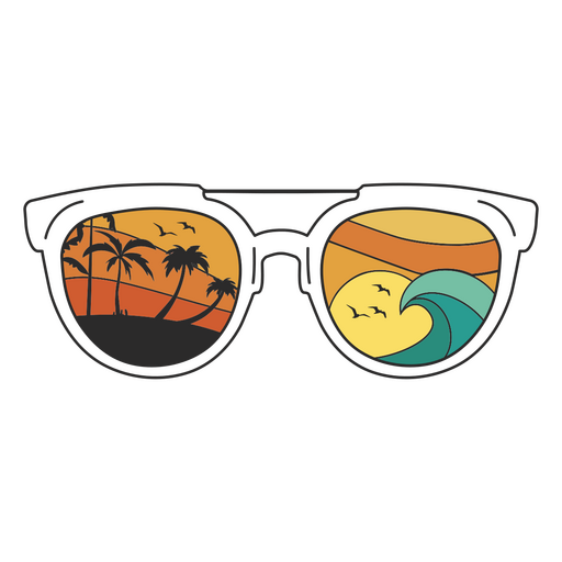 Paisaje de verano reflejado en gafas de sol. Diseño PNG