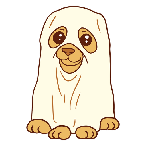 Cachorro fofo e fantasmagórico em uma fantasia de lençol Desenho PNG