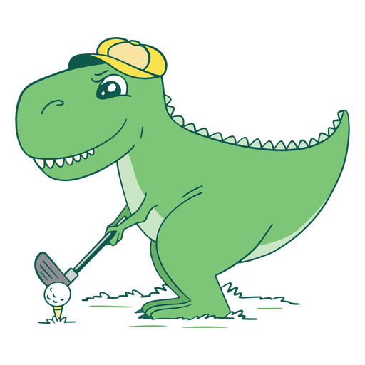Dinosaurio jugando dibujos animados de golf Diseño PNG