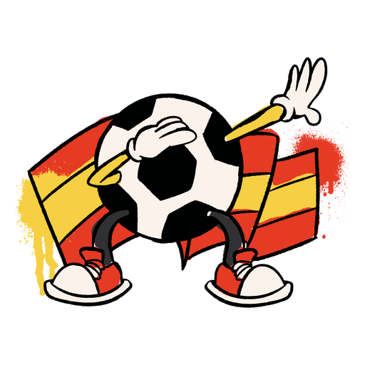 Balón de fútbol celebrando frente a la bandera española Diseño PNG