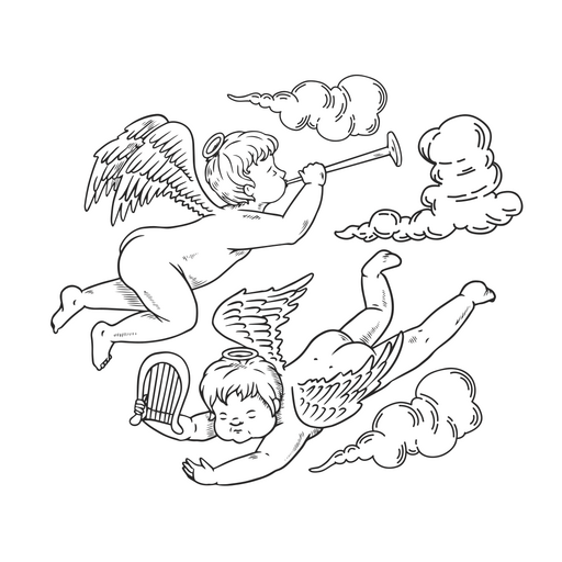 Angels playing music in heaven PNG Design