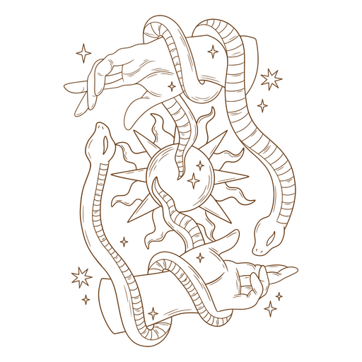 Serpente mística que se enrola nas mãos Desenho PNG