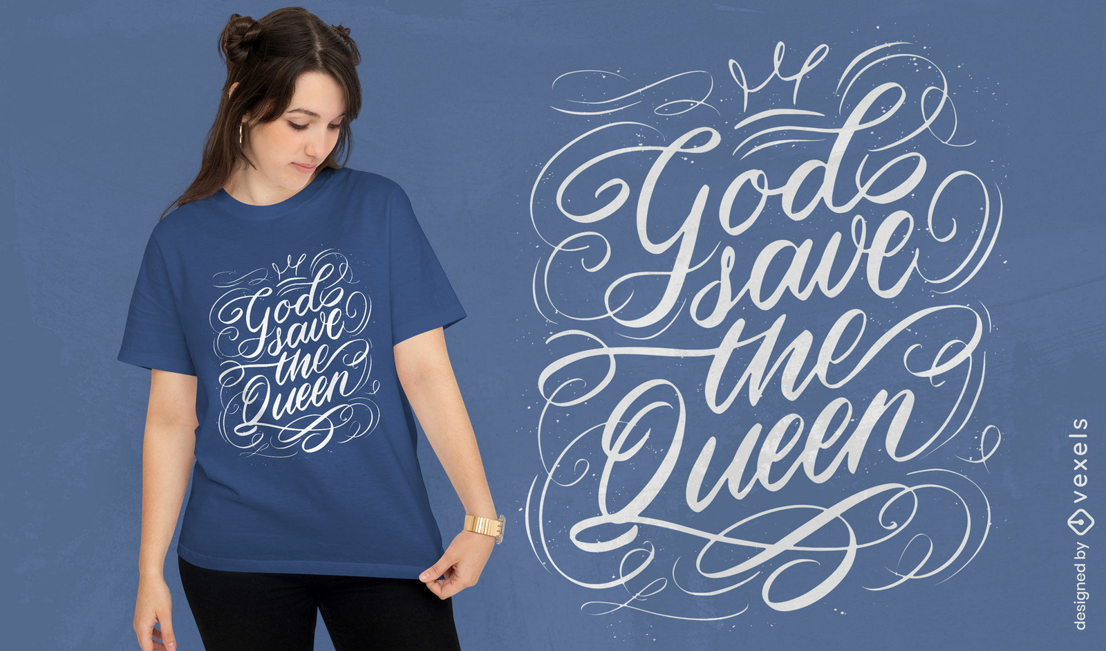 Dios salve a que reina diseño de camiseta con letras