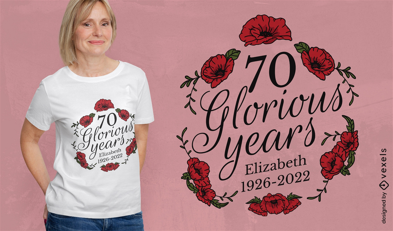 Diseño de camiseta conmemorativa de flor rosa.