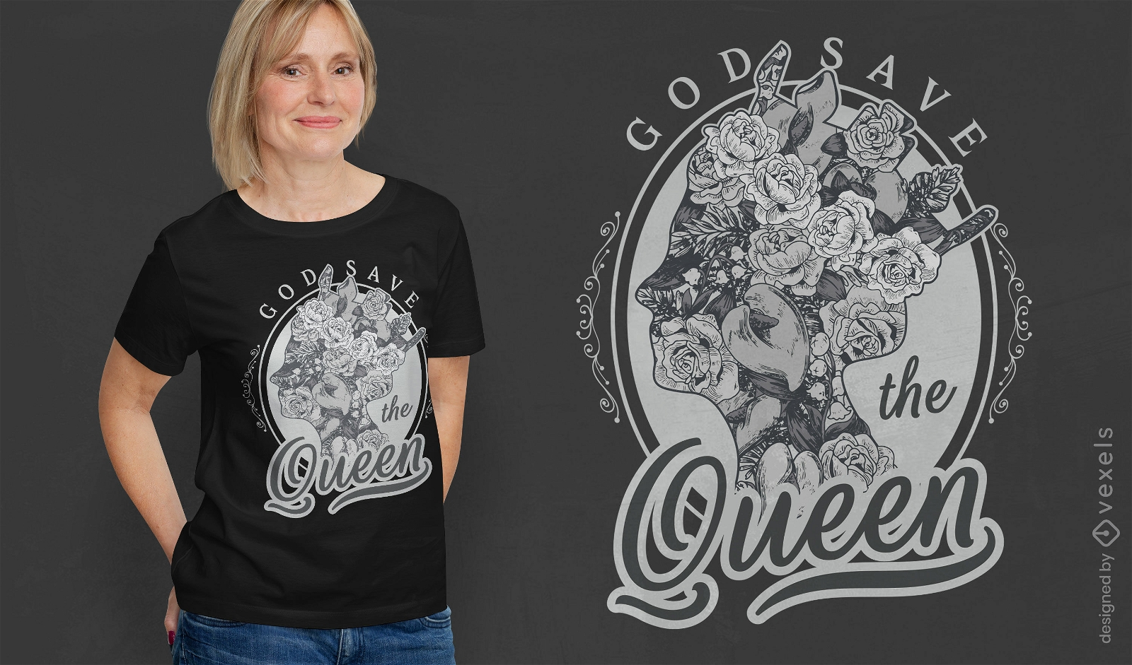 Deus salve a rainha design de t-shirt floral