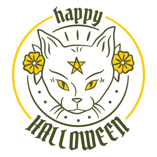 Gato místico con una cita de Feliz Halloween Diseño PNG