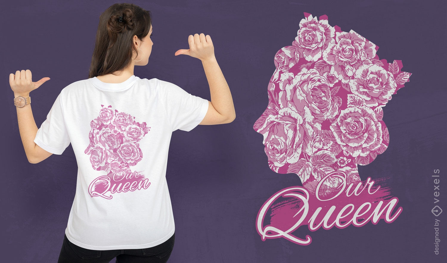 Design de t-shirt de retrato de rainha floral