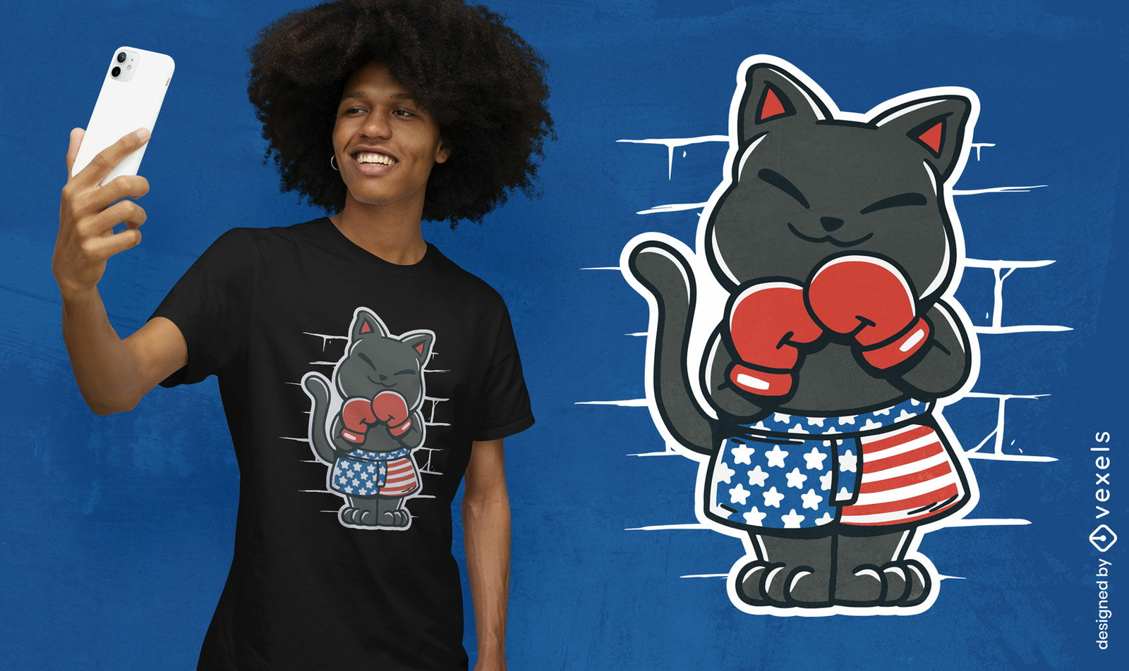 Diseño de camiseta de gato boxer de EE. UU.