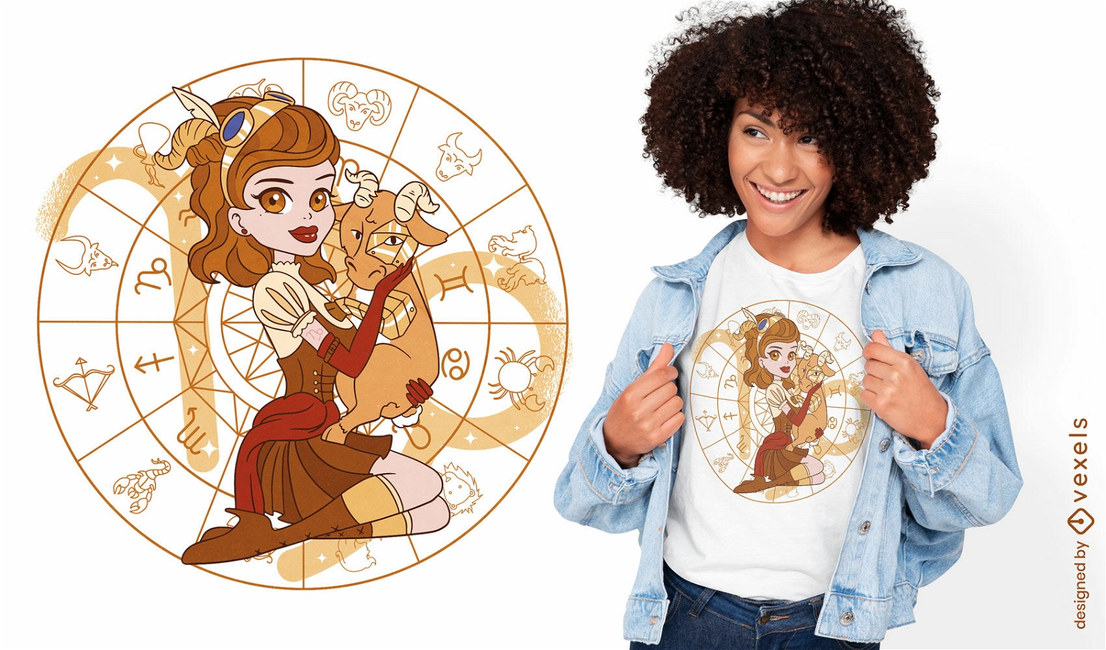 Pin up Capricorn girl zodiac t-shirt design