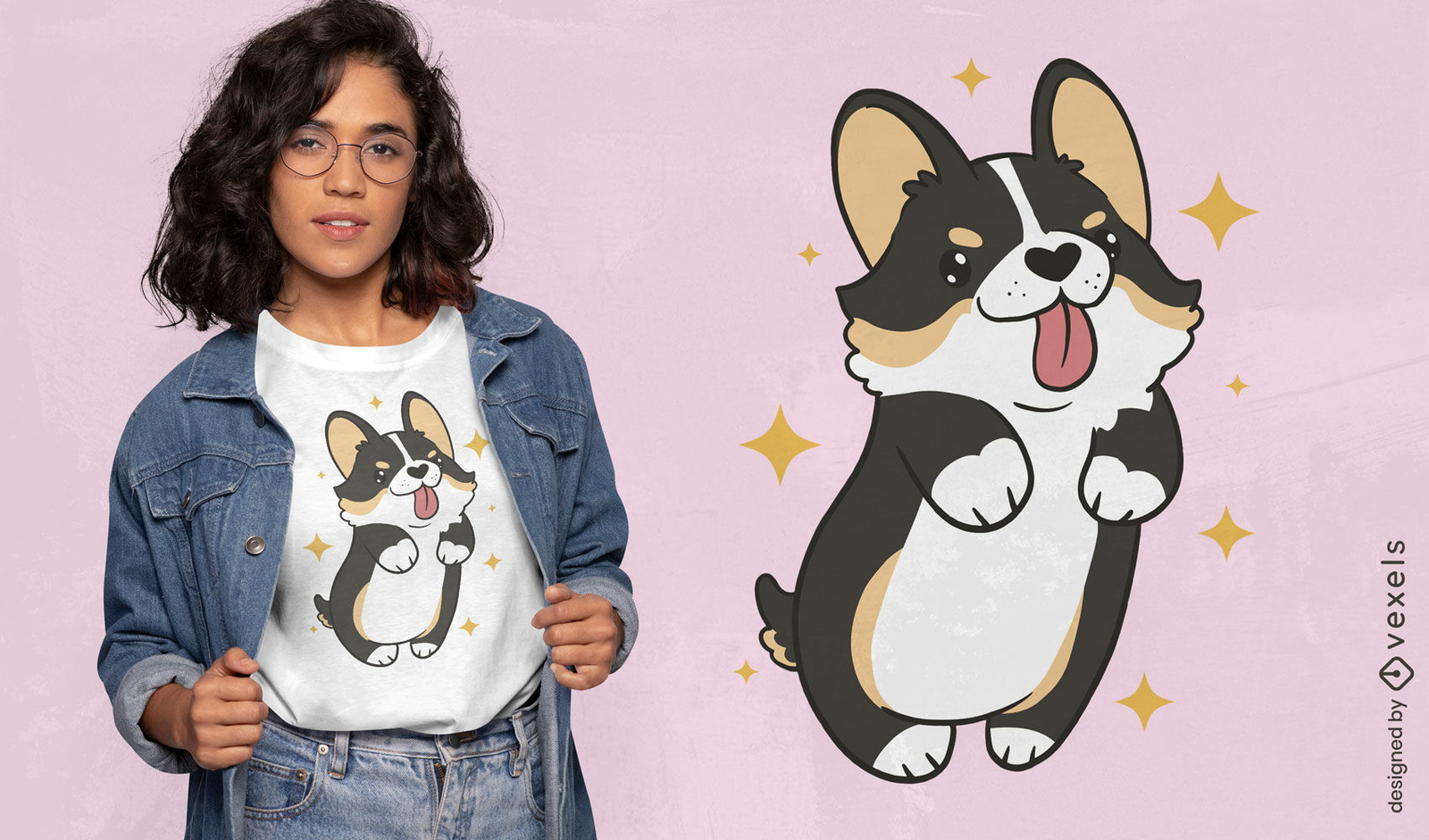 Design de camiseta de cachorro corgi de três cores bonito