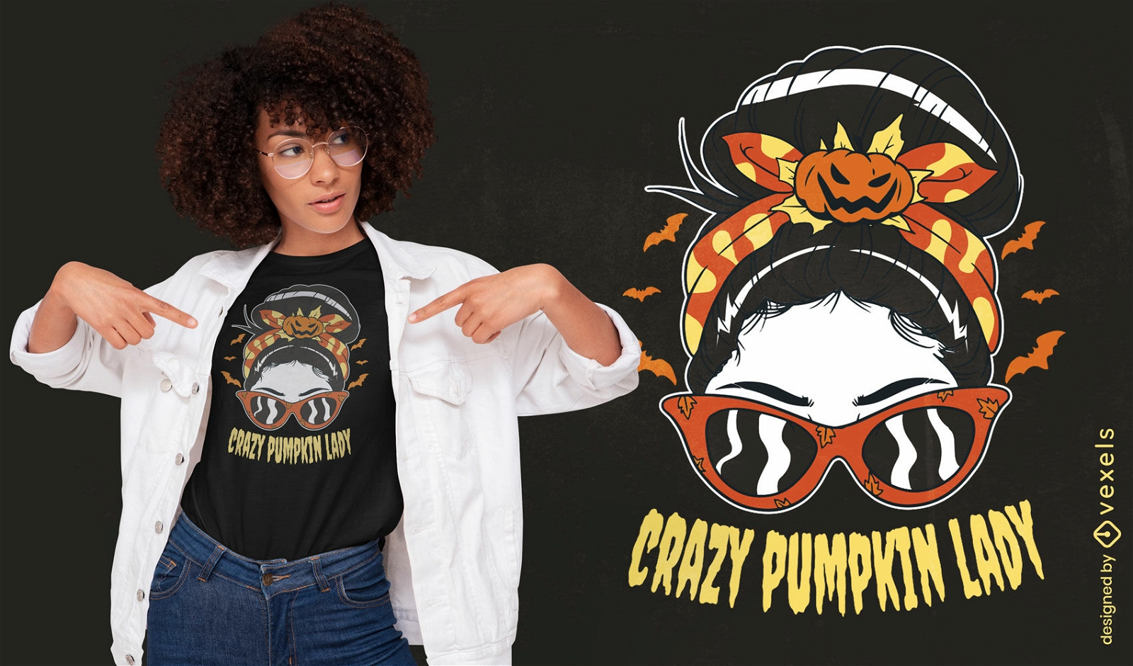 Design de t-shirt de Halloween de senhora de abóbora louca