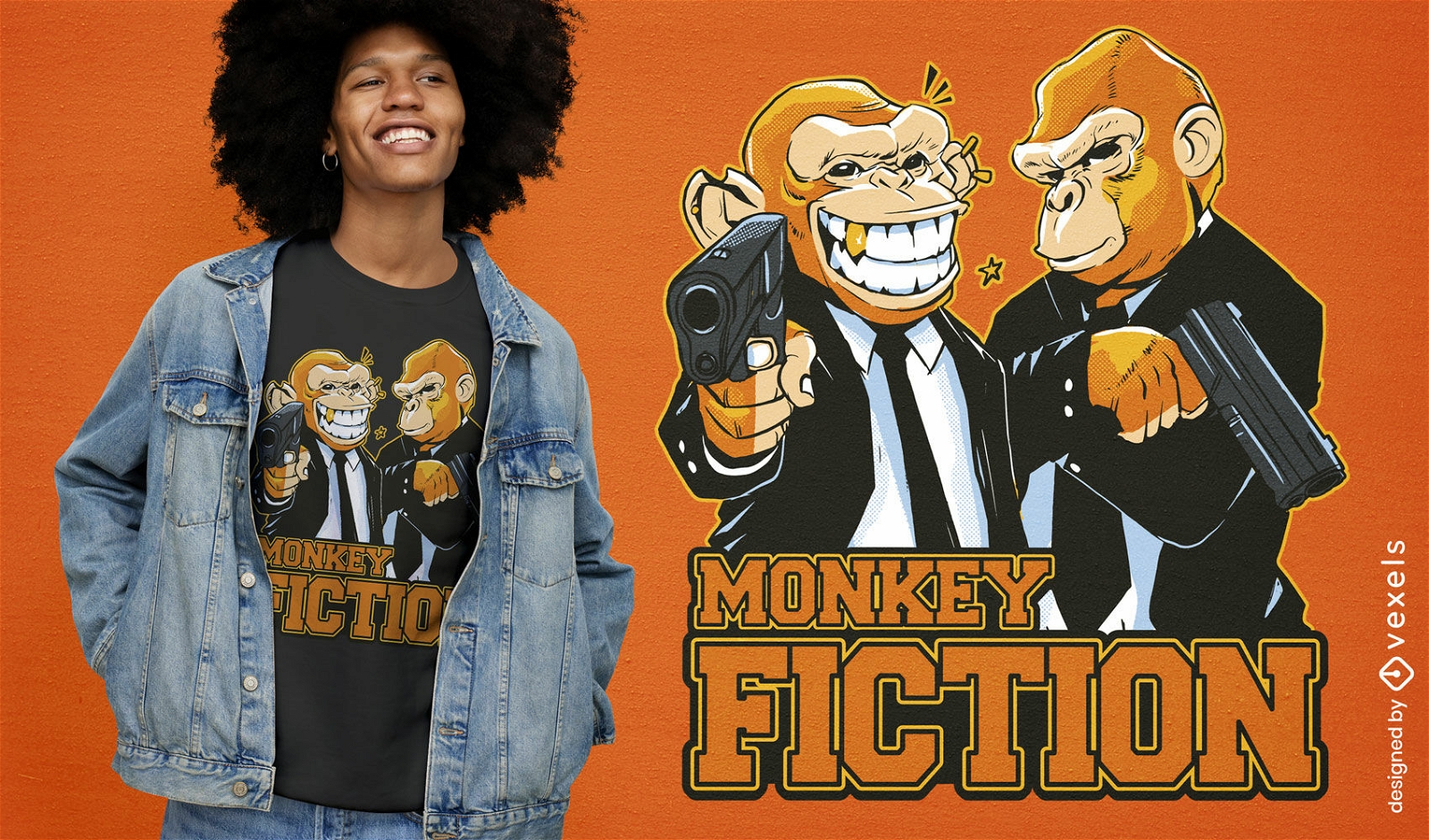 Diseño de camiseta de parodia de ficción de mono.