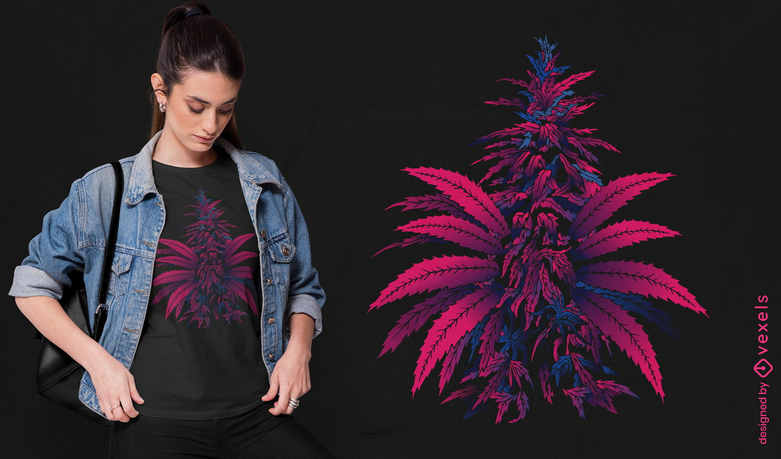 Diseño de camiseta de brote de cannabis degradado.