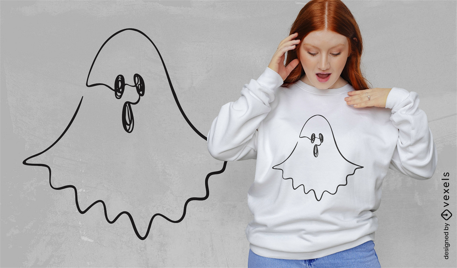 Diseño de camiseta chost de Halloween de línea continua