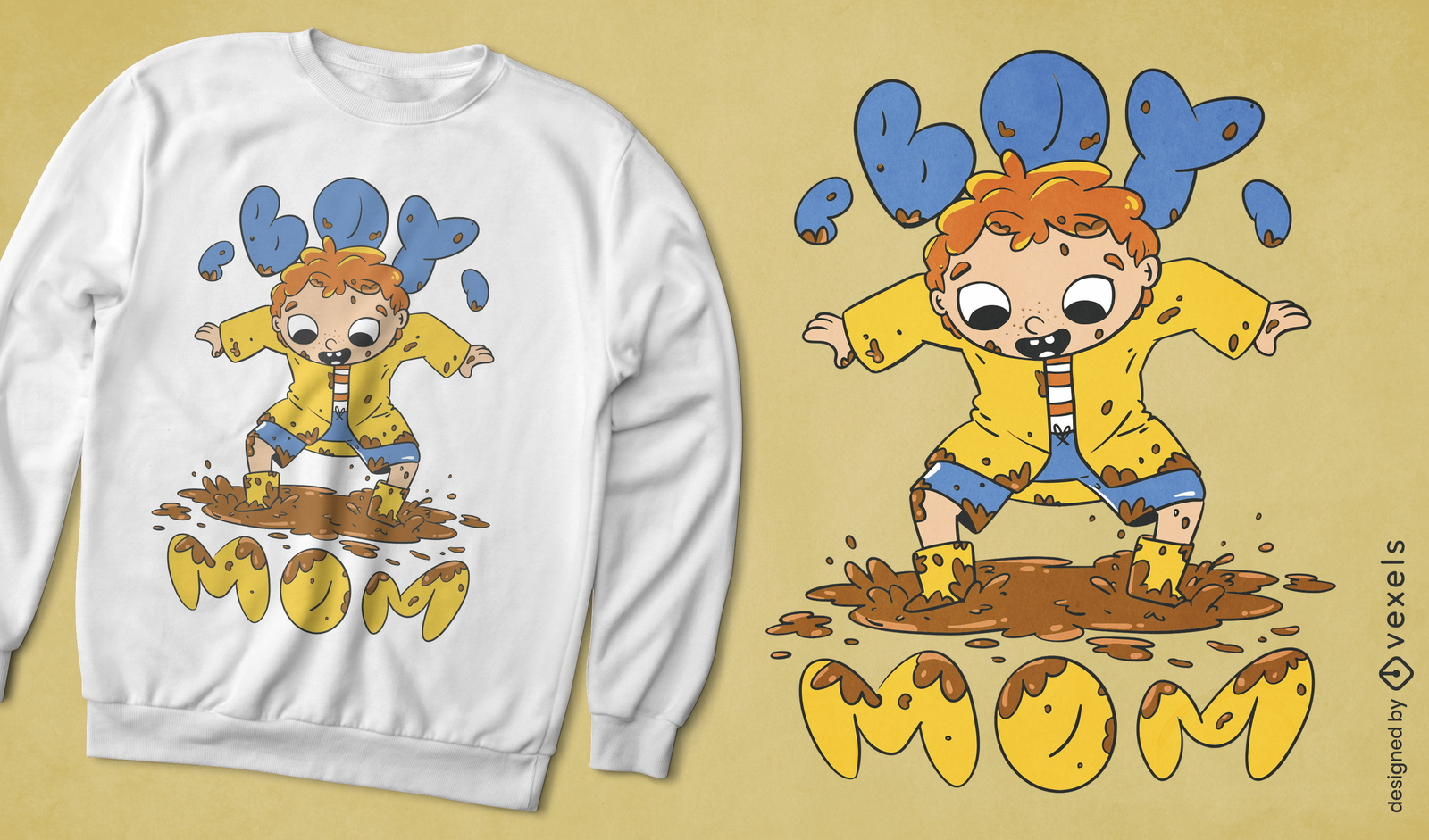 Niño jugando en diseño de camiseta de barro.