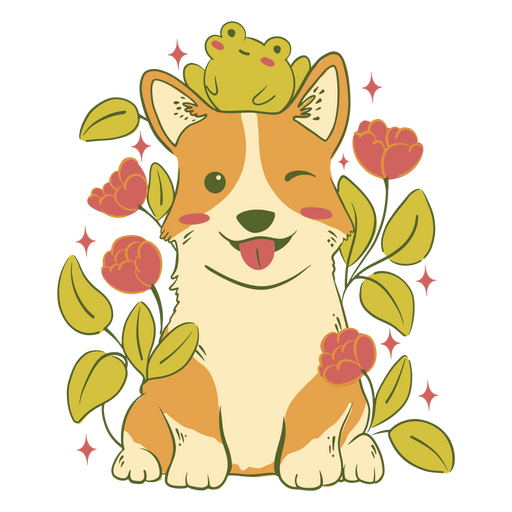 Corgi carregando um sapo na cabeça Desenho PNG