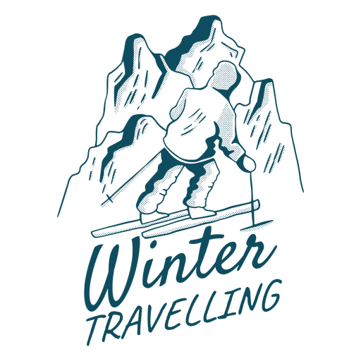 Ski landscape with the caption Winter travelling PNG Design