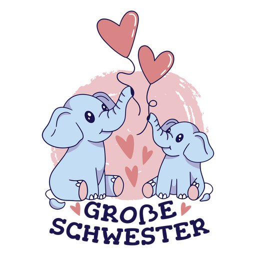 Cute elephants with the German caption Big sister PNG Design