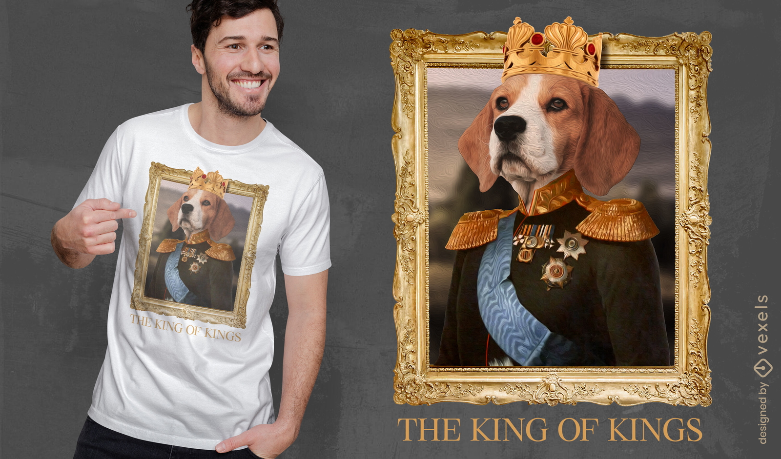 Diseño de camiseta psd rey perro beagle