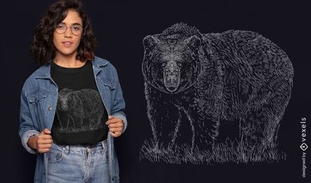 Diseño de camiseta de oso grizzly dibujado a mano