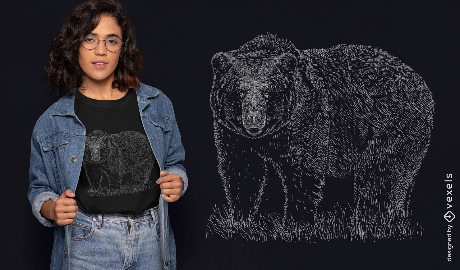 Design de camiseta de urso pardo desenhado ? m?o