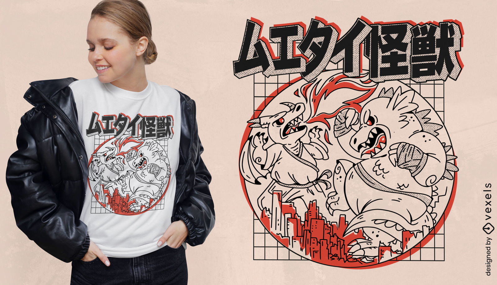 Diseño de camiseta de lucha Kaiju