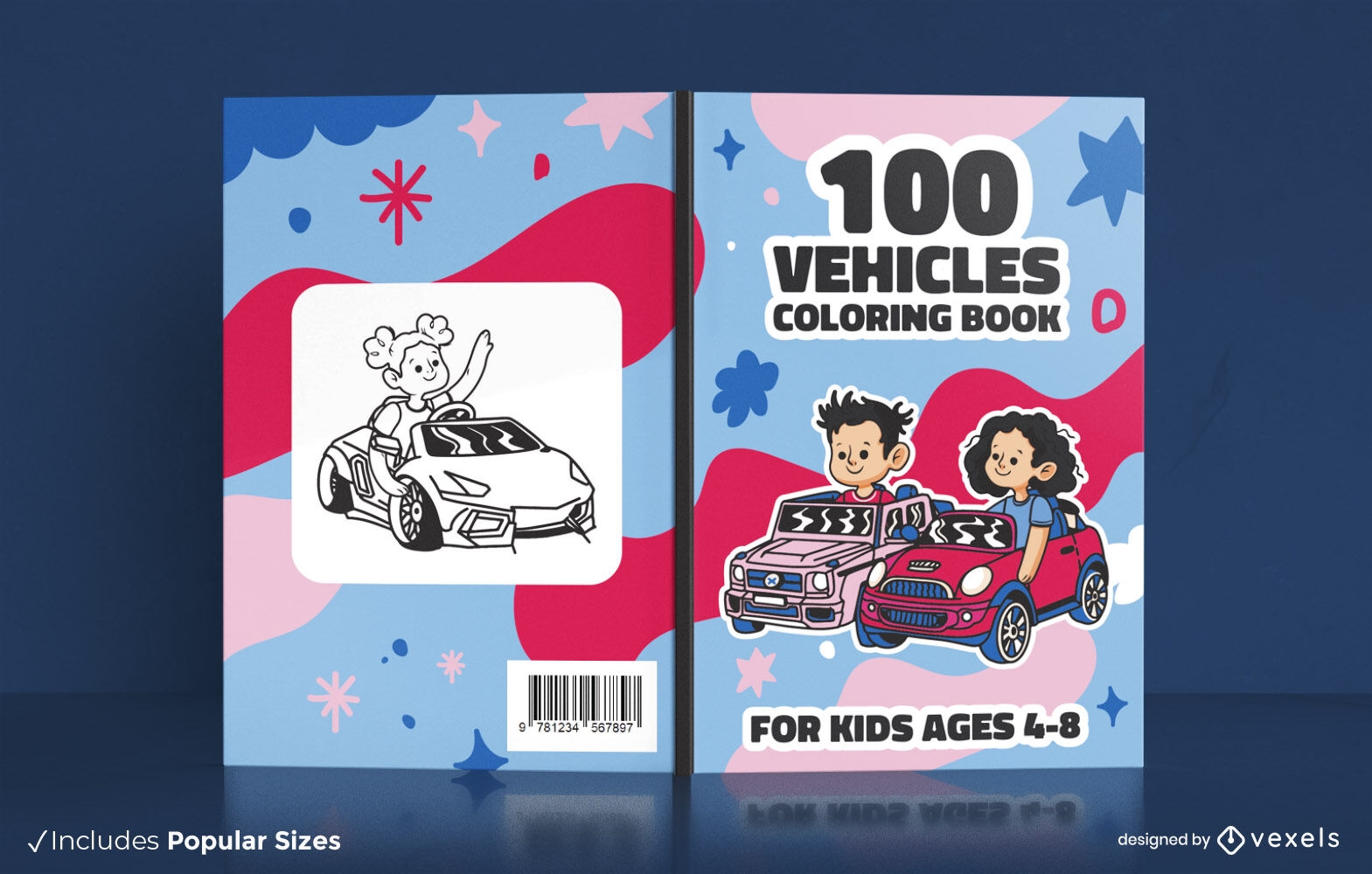 Children's vehicles coloring book cover design