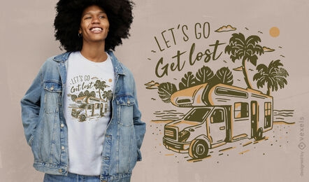 Van car driving in beach t-shirt design