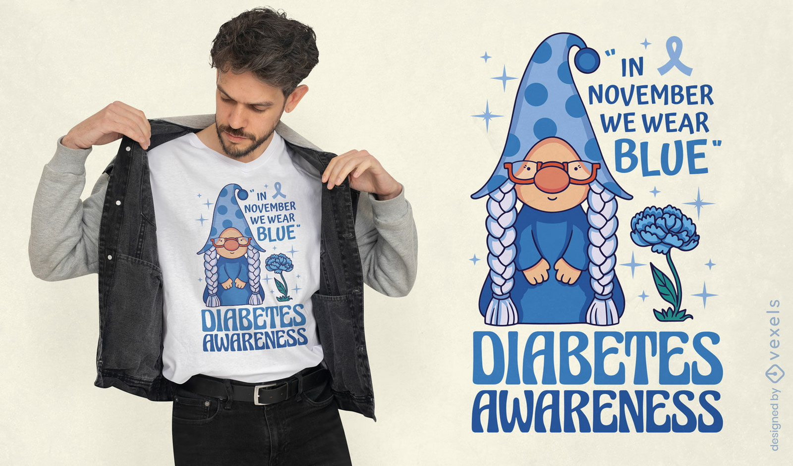 Design de camiseta de gnomo de conscientização de diabetes