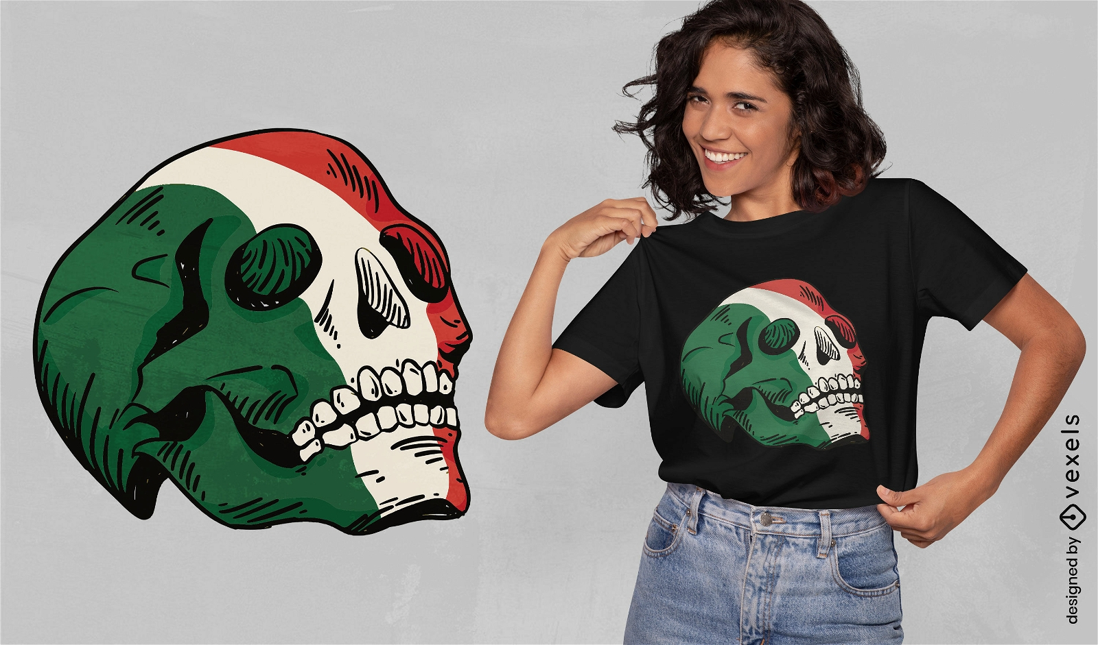 Totenkopf-T-Shirt-Design mit italienischer Flagge