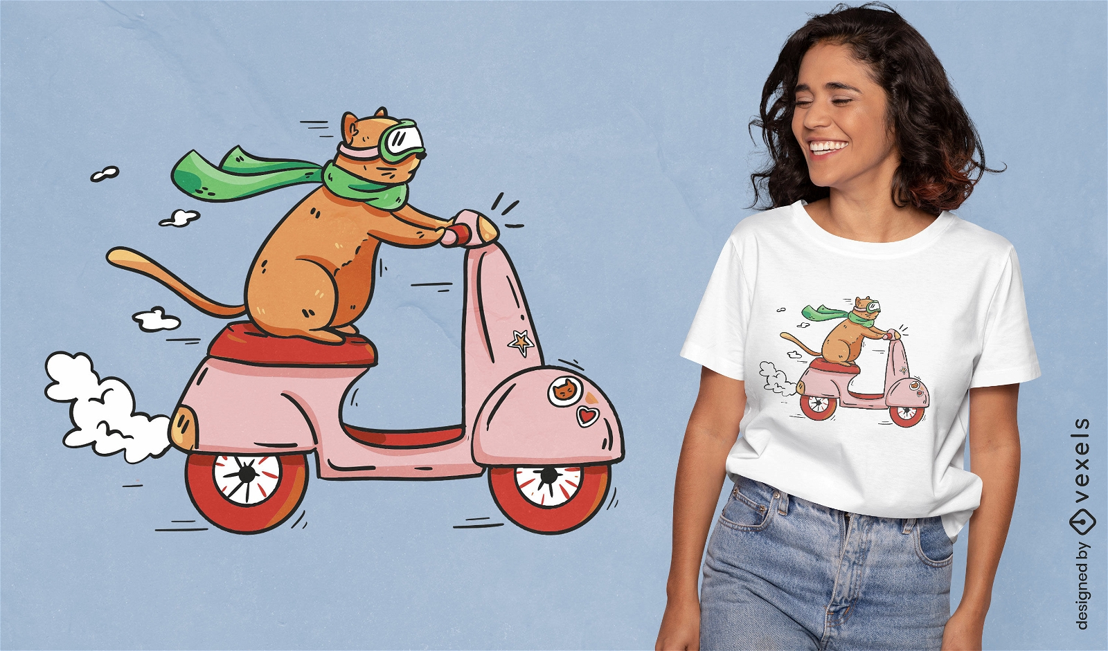 Diseño de camiseta de motocicleta montando gato.