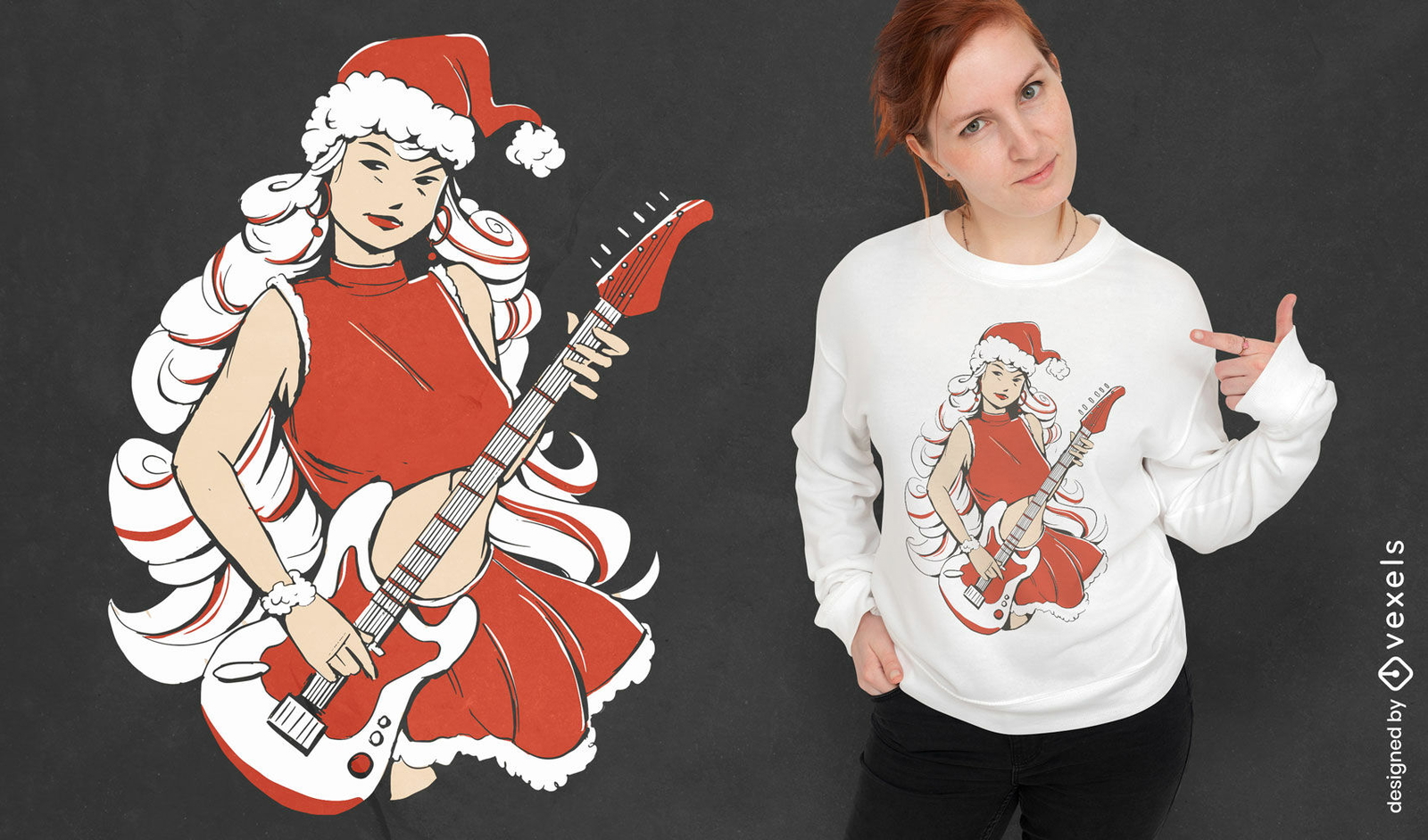 Design de t-shirt de guitarra elétrica de menina de Natal