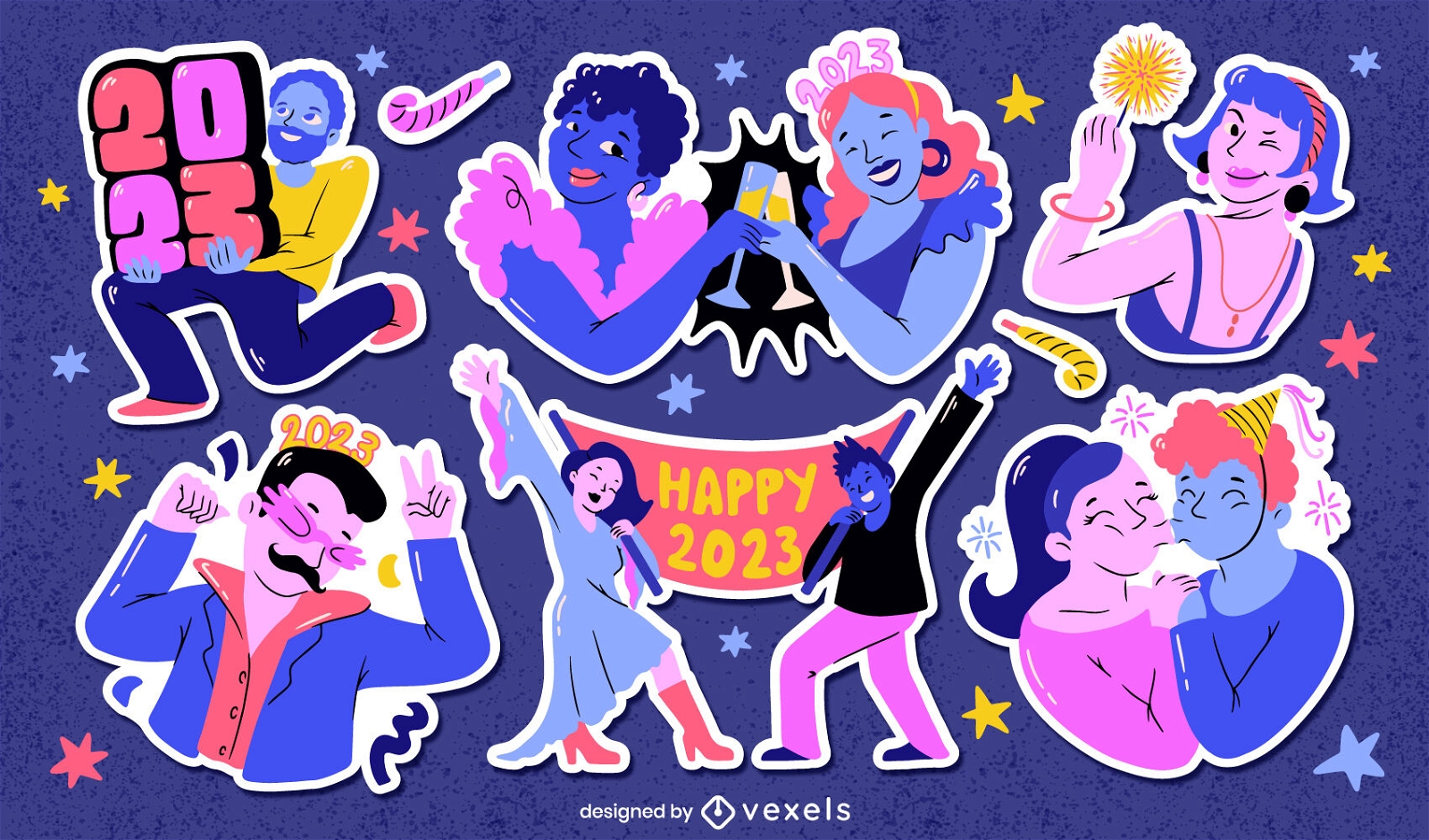 New year celebration party sticker set