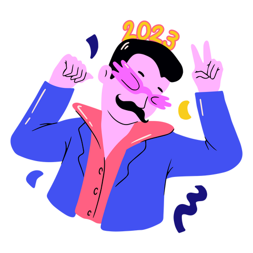 Hombre bigote celebrando la víspera de Año Nuevo Diseño PNG