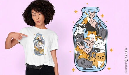 Design de camiseta de jarro de diferentes raças de gatos