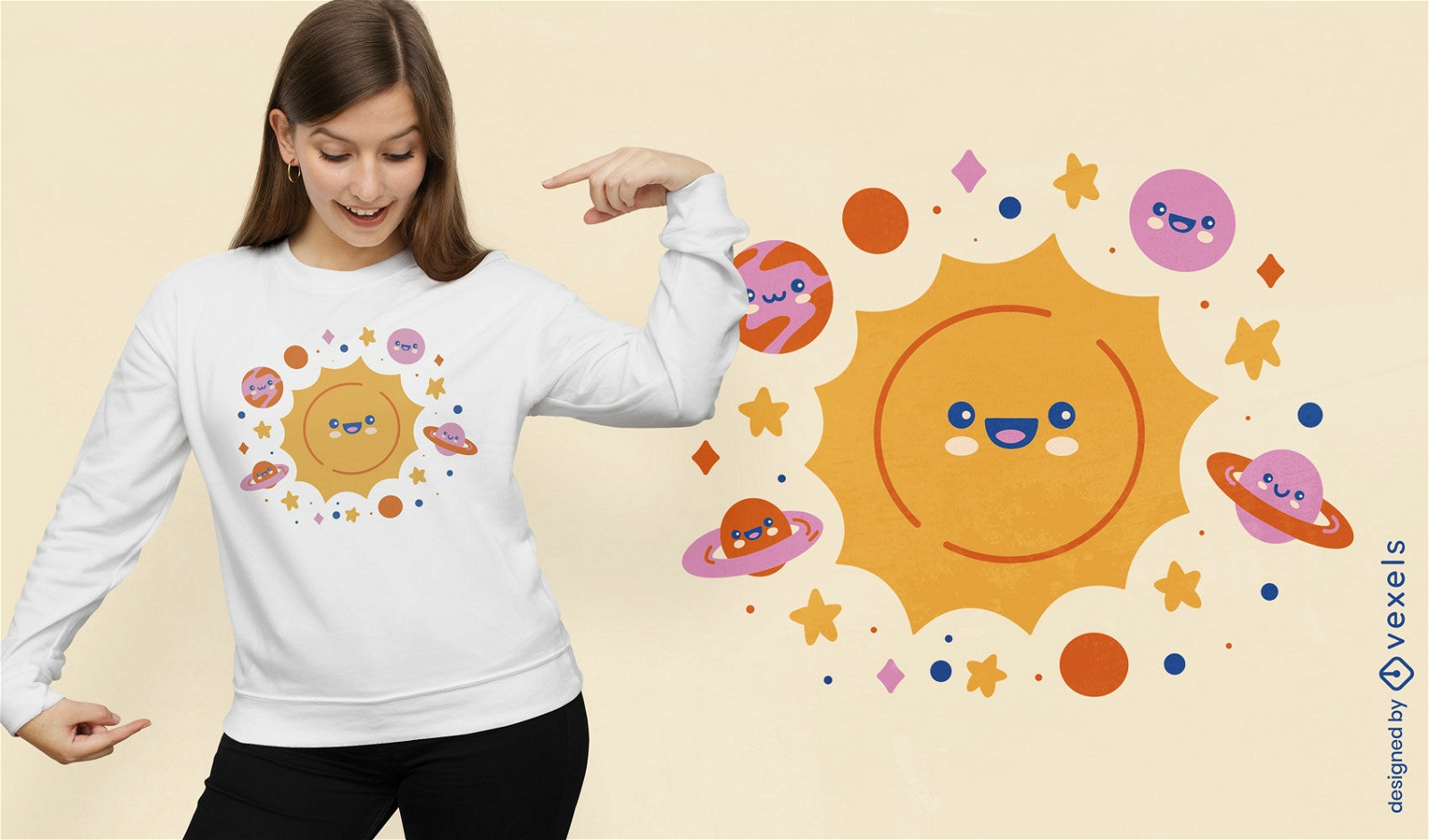 T-Shirt-Design im niedlichen Stil des Sonnensystems