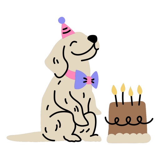 Lindo cachorro desfrutando de um bolo de aniversário Desenho PNG