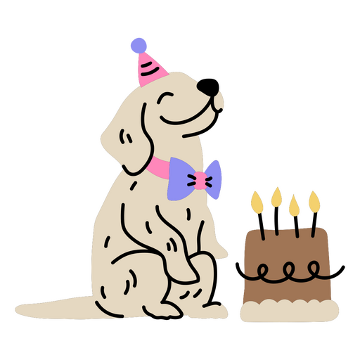 Precioso perro disfrutando de un pastel de cumpleaños Diseño PNG