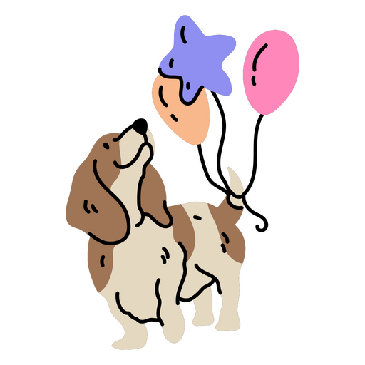 Perro encantador celebrando su cumpleaños con globos de colores Diseño PNG