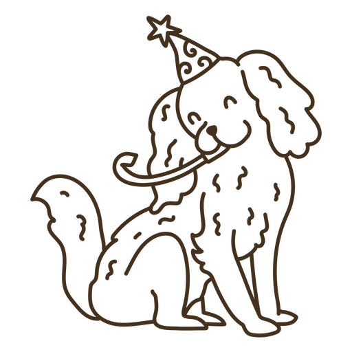 Adorable perro celebrando su cumpleaños con un matraca Diseño PNG