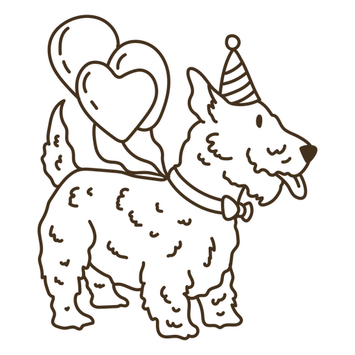 Cachorro encantador celebrando su día especial con globos de cumpleaños Diseño PNG