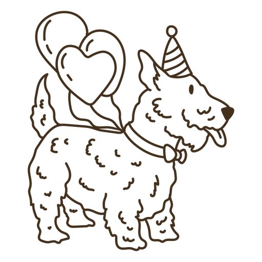 Filhote de cachorro encantador comemorando seu dia especial com balões de aniversário Desenho PNG