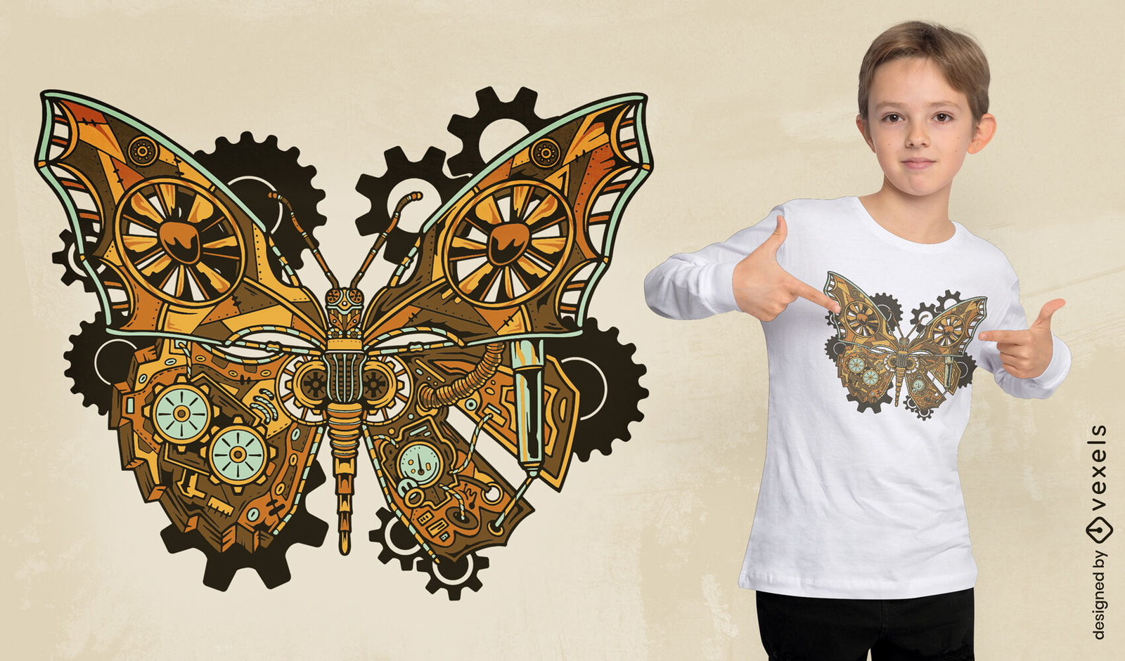 Diseño de camiseta de mariposa con alas Steampunk