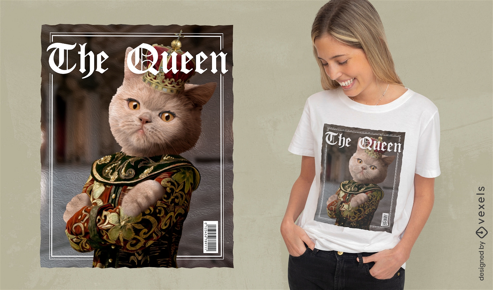 O design de camiseta psd do gato rainha