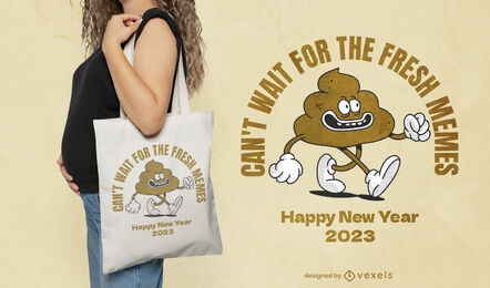 Cartoon poop new year tote bag design