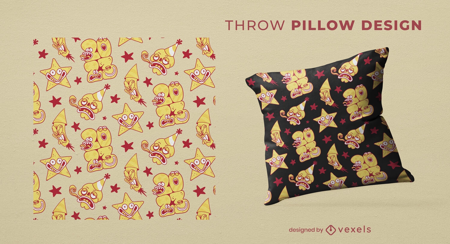 Cartoon faces new year throw pillow design