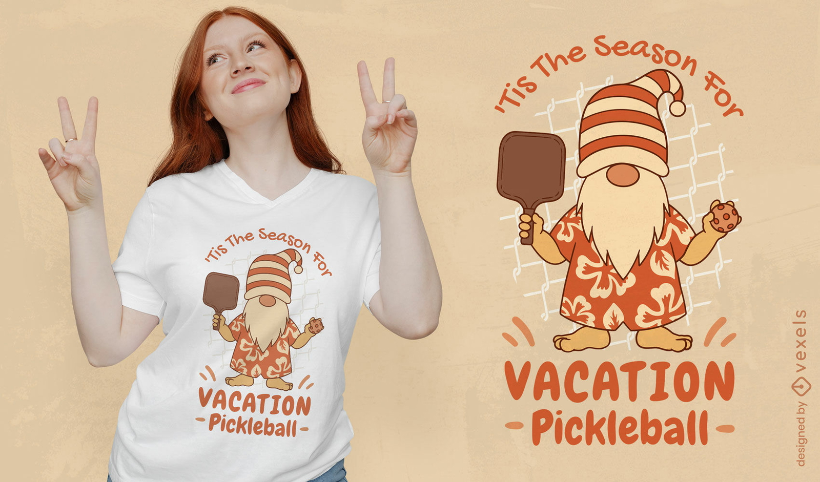 Diseño de camiseta de gnomo de vacaciones Pickleball