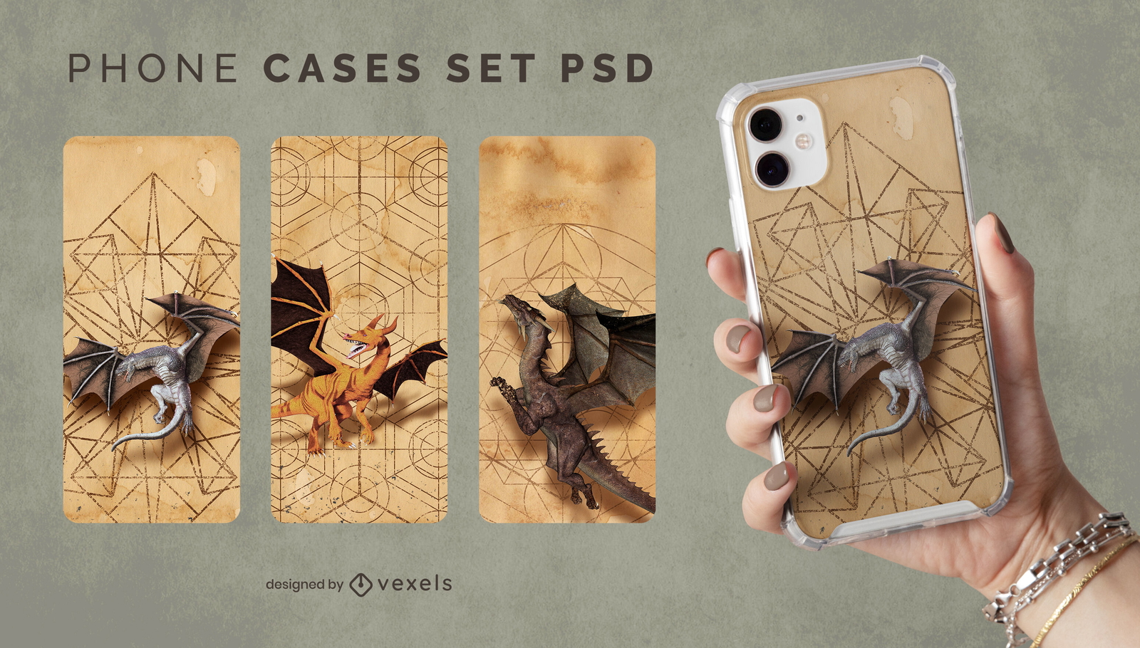 Diseño realista de funda de teléfono con dragón.